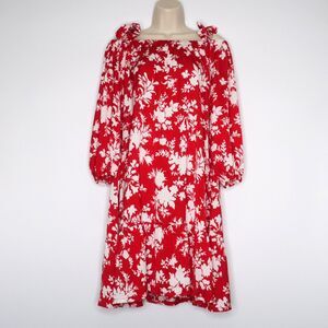 Gigi Parker Womens Short Dress Size Medium Red Floral Cottagecore Vacation Italy